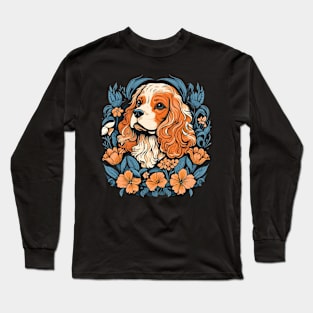 King Charles Spaniel with lilies illustration Long Sleeve T-Shirt